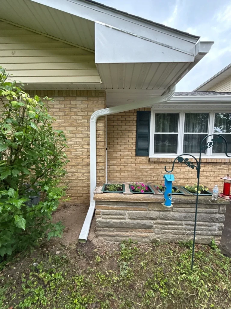 Seamless gutter and downspout installed on an Angola, NY home