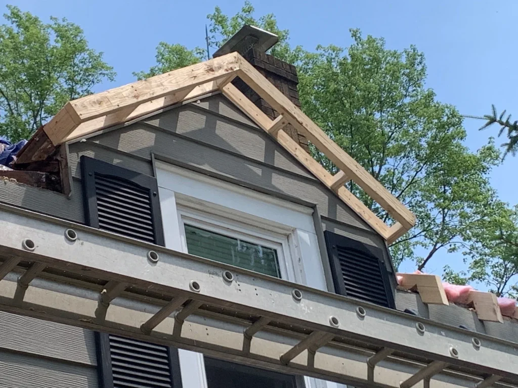 New wood framing installed to create proper roof eaves on a Hamburg, NY home